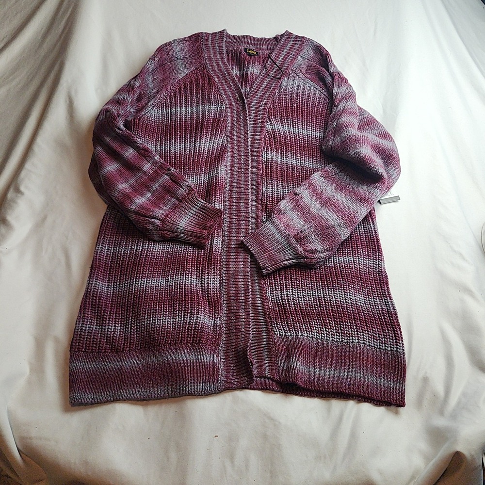 Lee Open-Front Cardigan Sweater Space-Dye Marled Burgundy Women's Size Medium